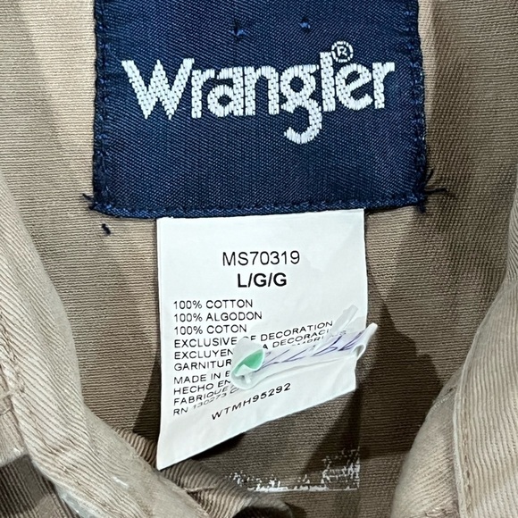 Men’s Vintage VTG Wrangler Pearl Snap Buttons Tan Brown Shirt Jacket Starched - Picture 8 of 9